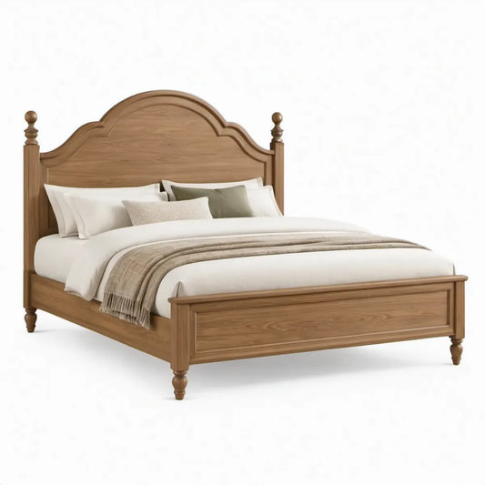 Bedframe van massief rubberhout 180 x 200 cm Naturel Bruin met gebogen hoofdbord